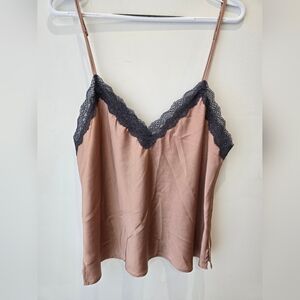 ETAM Lace Trim Cami Top GREY BROWN Coffee Size XL